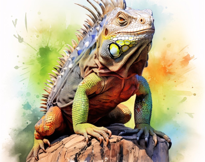 Iguana Clipart, Tropical Reptile Images, 10 Watercolor Clip Art, Printable JPGs, Instant Download, Commercial Use, Paper craft
