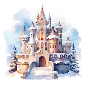 Winter Castle Clipart, Ice Castles Images, 10 Watercolor Clip Art, Printable JPGs, Instant Download, Commercial Use, Paper craft