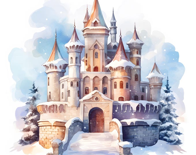Winter Castle Clipart, Ice Castles Images, 10 Watercolor Clip Art, Printable JPGs, Instant Download, Commercial Use, Paper craft