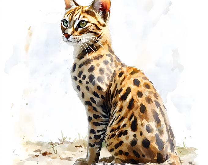 Savannah Cat Clipart, Exotic Kitten Images, 10 Watercolor Clip Art, Printable JPGs, Instant Download, Commercial Use, Paper craft
