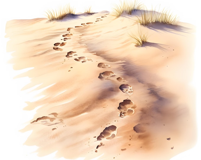 Sand Footprints Clipart, Seaside Walks Images, 10 Watercolor Clip Art, Printable JPGs, Instant Download, Commercial Use, Paper craft