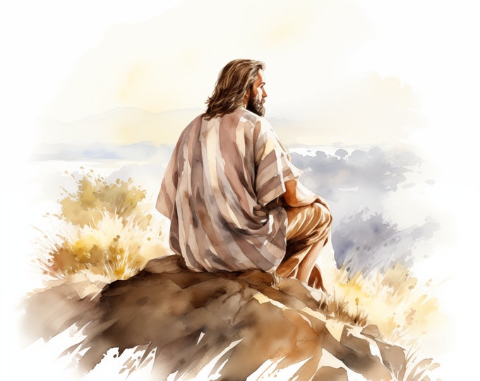 Jesus on Hill Clipart, Jesus Christ Images, 10 Watercolor Clip Art, Printable JPGs, Instant Download, Commercial Use, Paper craft