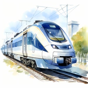 Imágenes prediseñadas de tren expreso, imágenes de tren abandonado, 10 imágenes prediseñadas de acuarela, JPG imprimibles, descarga instantánea, uso comercial, artesanía de papel