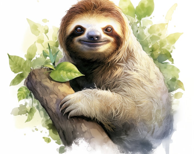 Sloth Clipart, Sloths Images, 10 Watercolor Clip Art, Printable JPGs, Instant Download, Commercial Use, Paper craft