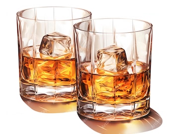 Whiskey Glasses Clipart, Glasses Of Whiskey Images, 10 Watercolor Clip Art, Printable JPGs, Instant Download, Commercial Use, Paper craft