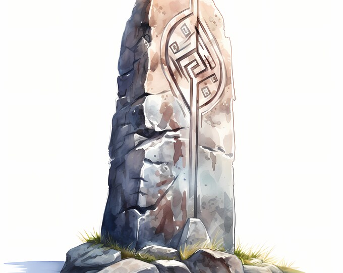 Viking Runestone Clipart, Rune Stones Images, 10 Watercolor Clip Art, Printable JPGs, Instant Download, Commercial Use, Paper craft