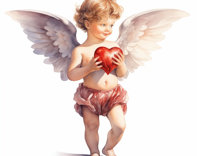 Valentine Cupid Clipart, Cupid Angel, Cherubs Images, 10 Watercolor Clip Art, Printable JPGs, Instant Download, Commercial Use, Paper craft