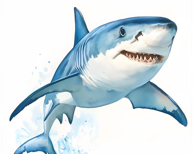 Shark Clipart, White Shark Images, 10 Watercolor Clip Art, Printable JPGs, Instant Download, Commercial Use, Paper craft