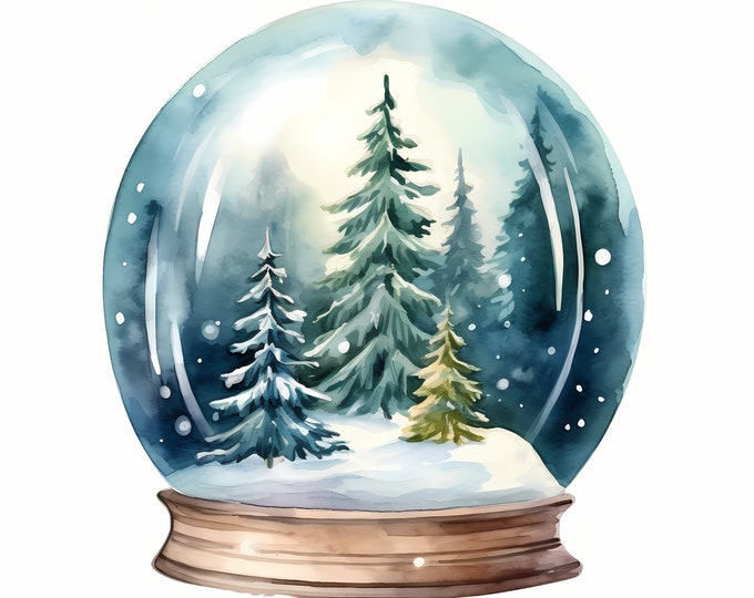 Snowglobe Clipart, Winter Snow Globe Images, 10 Watercolor Clip Art, Printable JPGs, Instant Download, Commercial Use, Paper craft