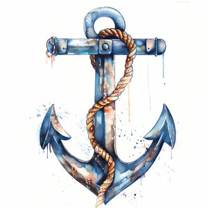 Clipart di ancora, immagini di ancora nautica, 10 clipart ad acquerello, JPG stampabili, download immediato, uso commerciale, artigianato di carta