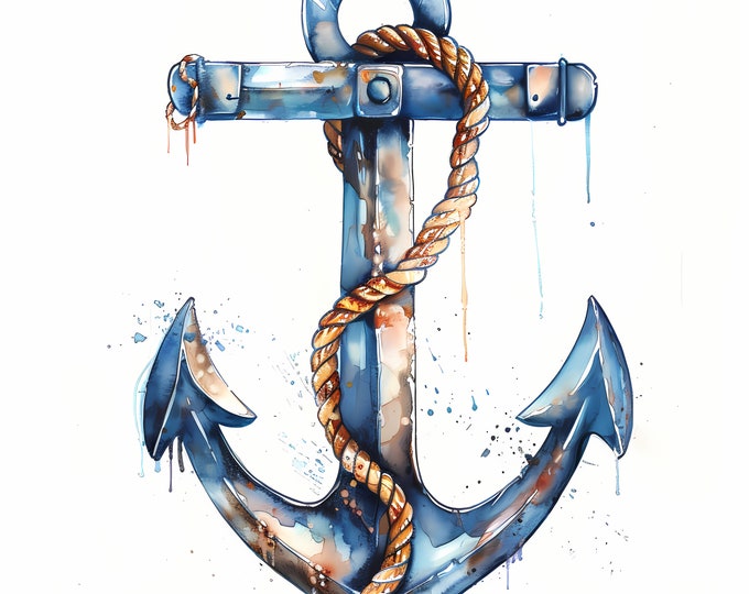 Anchor Clipart, Nautical Anchor Images, 10 Watercolor Clip Art, Printable JPGs, Instant Download, Commercial Use, Paper craft