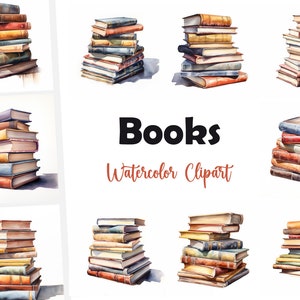 Watercolor Books Clipart: Stack of Books Images (JPG Digital Download)