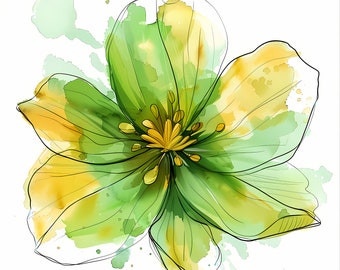 油絵アート（green flower） Green Flower Clipart, Abstract Flowers Images, 10 Watercolor