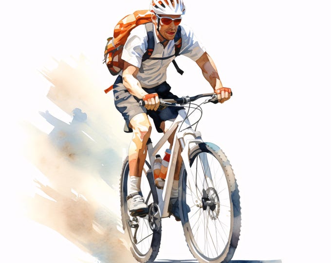 Cyclist Clipart, Biking Adventure Images, 10 Watercolor Clip Art, Printable JPGs, Instant Download, Commercial Use, Paper craft