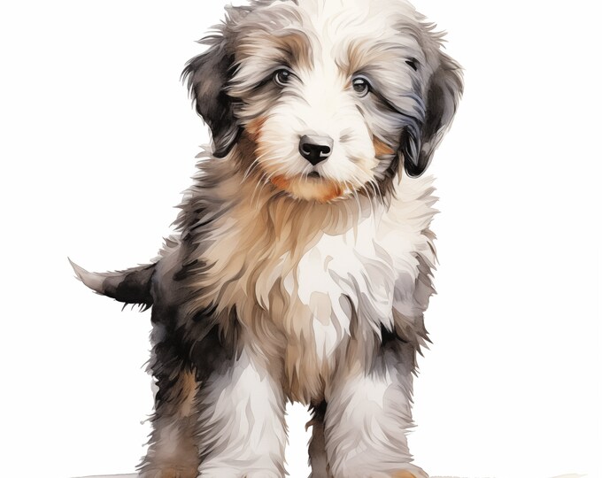 Old English Sheepdog Clipart, Puppy Dog Images, 10 Watercolor Clip Art, Printable JPGs, Instant Download, Commercial Use, Paper craft