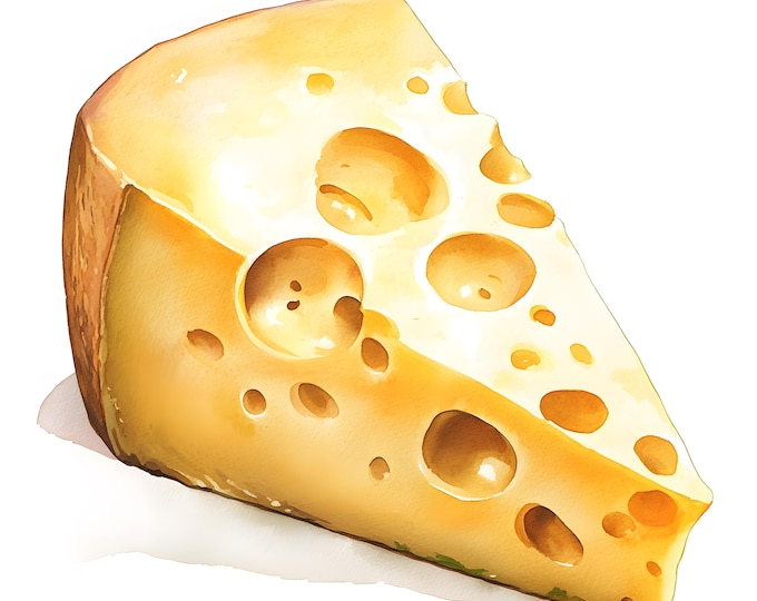 Cheese Clipart, Sliced Cheese Images, 10 Watercolor Clip Art, Printable JPGs, Instant Download, Commercial Use, Paper craft