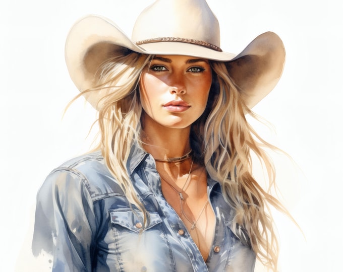 Cowgirl Clipart, Western Woman Images, 10 Watercolor Clip Art, Printable JPGs, Instant Download, Commercial Use, Paper craft
