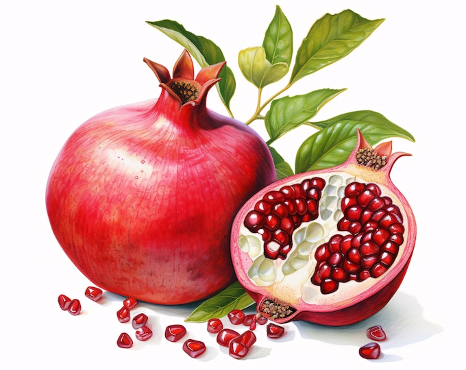 Watercolor Pomegranate Clipart: 10 Exotic Fruit JPG Images (Commercial Use, Instant Download)
