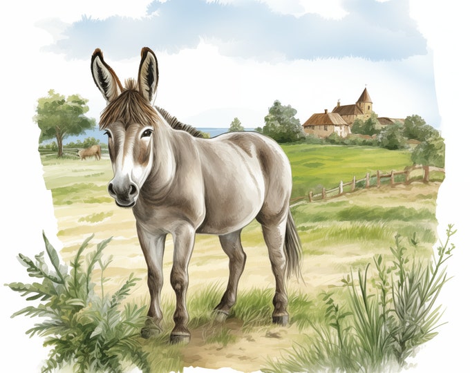 Donkey Clipart, Farm Donkey Images, 14 Watercolor Clip Art, Printable JPGs, Instant Download, Commercial Use, Paper craft