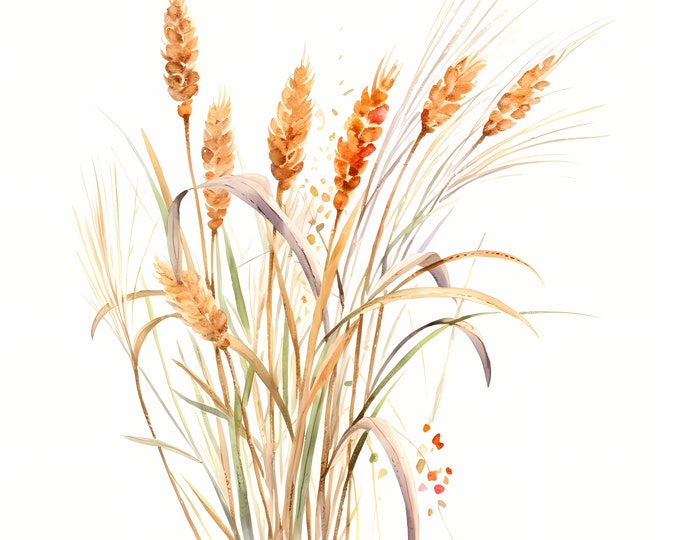Pampas Grass Clipart, Boho Flowers Images, 10 Watercolor Clip Art, Printable JPGs, Instant Download, Commercial Use, Paper craft