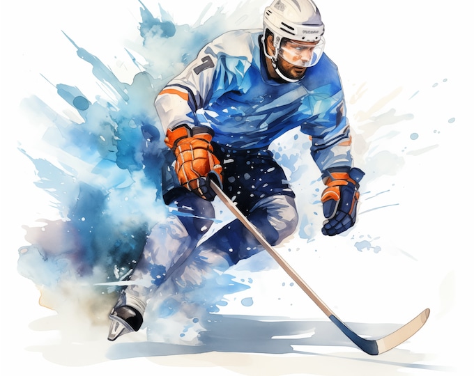 Ice Hockey Clipart, Hockey Sport Images, 10 Watercolor Clip Art, Printable JPGs, Instant Download, Commercial Use, Paper craft