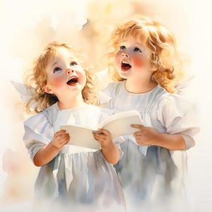 Clipart di piccoli angeli, immagini di angeli che cantano, 10 clipart ad acquerello, JPG stampabili, download istantaneo, uso commerciale, creazione di carta
