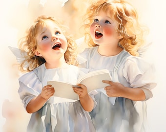 Watercolor Singing Angels Clipart: Printable JPG Images (Commercial Use)
