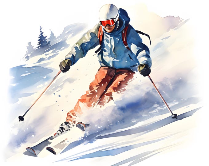 Skiing Clipart, Skier Images, 10 Watercolor Clip Art, Printable JPGs, Instant Download, Commercial Use, Paper craft