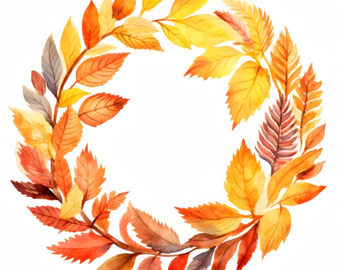 Leaves Wreath Clipart, Autumn Leaves Wreath Images, 10 Watercolor Clip Art, Printable JPGs, Instant Download, Commercial Use, Paper craft