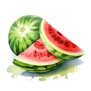 Wassermelone Clipart, Sommer Obst Bilder, 10 Aquarell Clip Art, druckbare JPGs, Sofort Download, kommerzielle Nutzung, Papiermodell