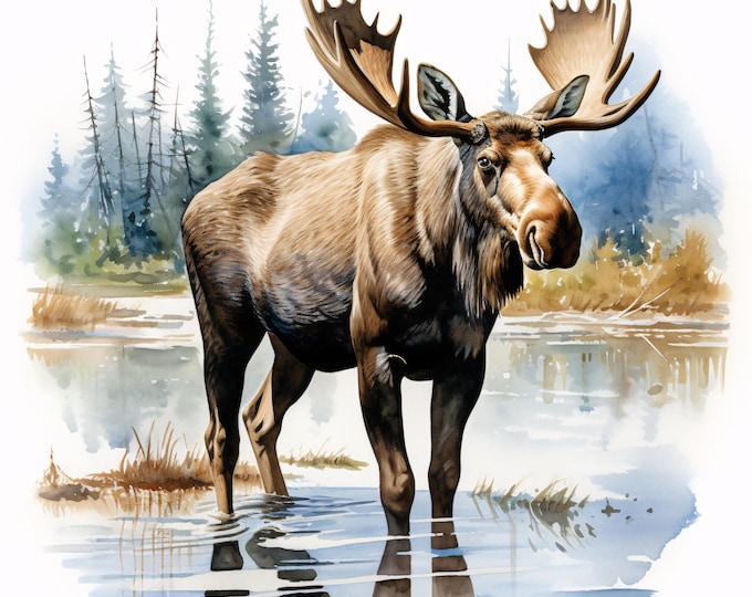 Moose Clipart, Wildlife Forest Images, 10 Watercolor Clip Art, Printable JPGs, Instant Download, Commercial Use, Paper craft