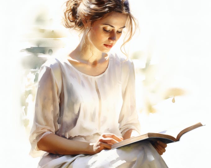 Woman Reading Clipart, Peaceful Moment Images, 10 Watercolor Clip Art, Printable JPGs, Instant Download, Commercial Use, Paper craft