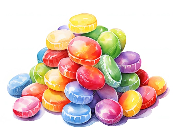Rainbow Candy Clipart, Rainbow Sweet Treats Images, 10 Watercolor Clip Art, Printable JPGs, Instant Download, Commercial Use, Paper craft
