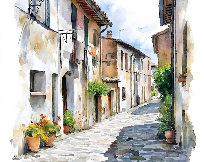 Italian Village Clipart, Italian Street Images, 10 Watercolor Clip Art, Printable JPGs, Instant Download, Commercial Use, Paper craft