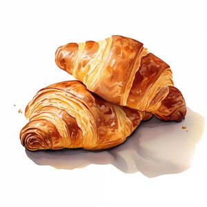 Croissants Clipart, Tasty French Dessert Images, 10 Watercolor Clip Art, Printable JPGs, Instant Download, Commercial Use, Paper craft