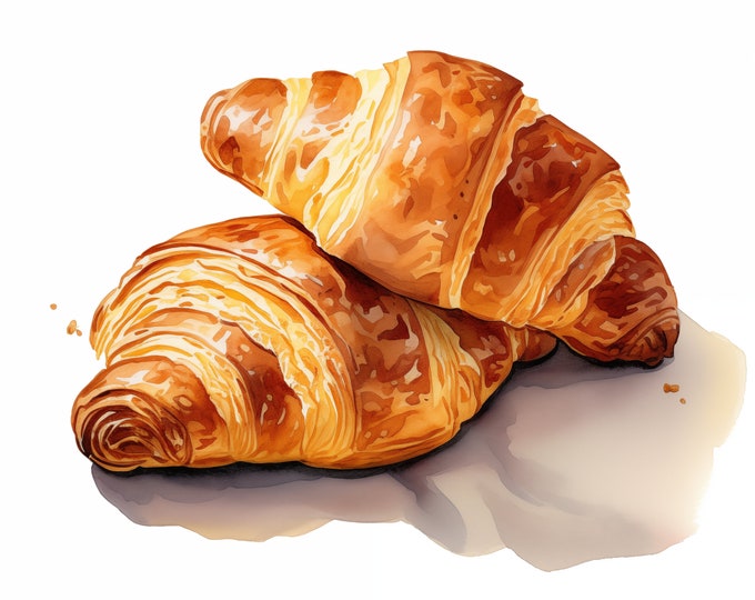 Croissants Clipart, Tasty French Dessert Images, 10 Watercolor Clip Art, Printable JPGs, Instant Download, Commercial Use, Paper craft