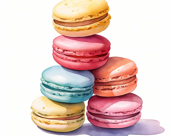 Macarons Clipart, Macaroon Cookies Images, 10 Watercolor Clip Art, Printable JPGs, Instant Download, Commercial Use, Paper craft