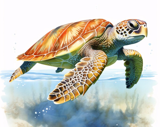 Tropical Turtle Clipart, Sea Turtle Images, 10 Watercolor Clip Art, Printable JPGs, Instant Download, Commercial Use, Paper craft