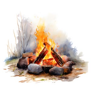 Lagerfeuer Clipart, Lagerfeuer Lagerfeuer Bilder, 10 Aquarell Clip Art, druckbare JPGs, sofortiger Download, kommerzielle Nutzung, Papiermodell