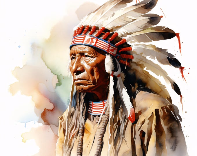 Native American Chief Clipart, Tribal Warrior Images, 10 Watercolor Clip Art, Printable JPGs, Instant Download, Commercial Use, Paper craft