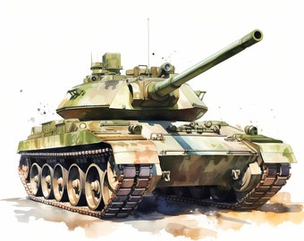 Military Tank Clipart, Army Tanks Images, 10 Watercolor Clip Art, Printable JPGs, Instant Download, Commercial Use, Paper craft