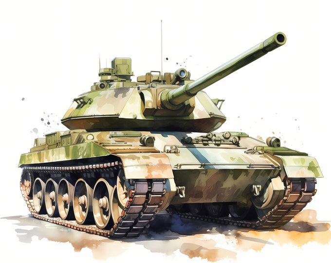 Military Tank Clipart, Army Tanks Images, 10 Watercolor Clip Art, Printable JPGs, Instant Download, Commercial Use, Paper craft
