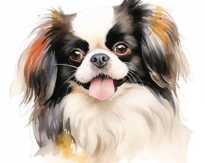 Japanese Chin Dog Clipart, Puppy Dog Images, 10 Watercolor Clip Art, Printable JPGs, Instant Download, Commercial Use, Paper craft