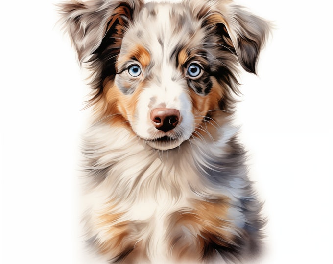 Australian Shepherd Clipart, Puppy Dog Images, 10 Watercolor Clip Art, Printable JPGs, Instant Download, Commercial Use, Paper craft