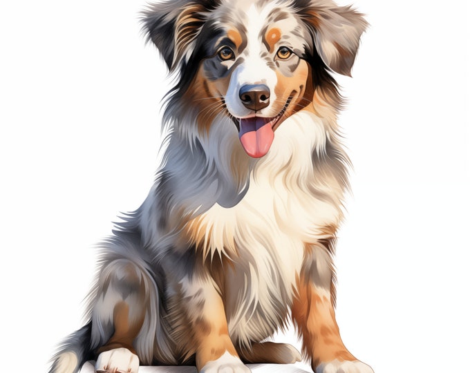 Australian Shepherd Clipart, Australian Dog Images, 10 Watercolor Clip Art, Printable JPGs, Instant Download, Commercial Use, Paper craft