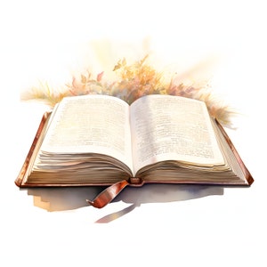 May include: An open book with aged, yellowed pages and a brown leather cover. The book is surrounded by a watercolor illustration of autumn leaves and grasses.