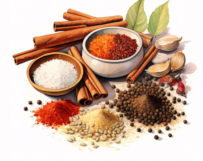 Spices Clipart, Kitchen Herbs Images, 10 Watercolor Clip Art, Printable JPGs, Instant Download, Commercial Use, Paper craft