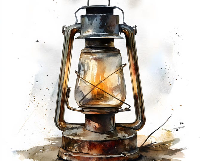 Oil Lamp Clipart, Antique Lamp Images, 10 Watercolor Clip Art, Printable JPGs, Instant Download, Commercial Use, Paper craft