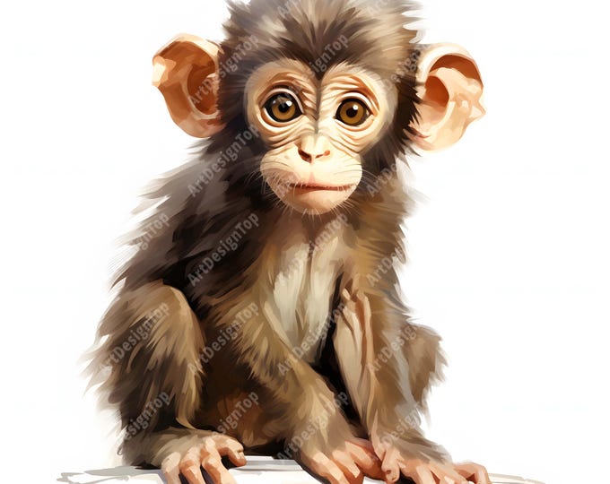 Monkey Baby Clipart, Cute Monkey Images, 10 Watercolor Clip Art, Printable JPGs, Instant Download, Commercial Use, Paper craft