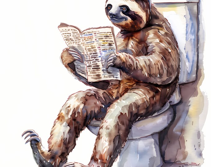 Sloth Clipart, Sloth on the Toilet Images, 10 Watercolor Clip Art, Printable JPGs, Instant Download, Commercial Use, Paper craft